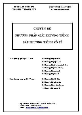 Chuyên đề Phương pháp giải phương trình bất phương trình vô tỉ